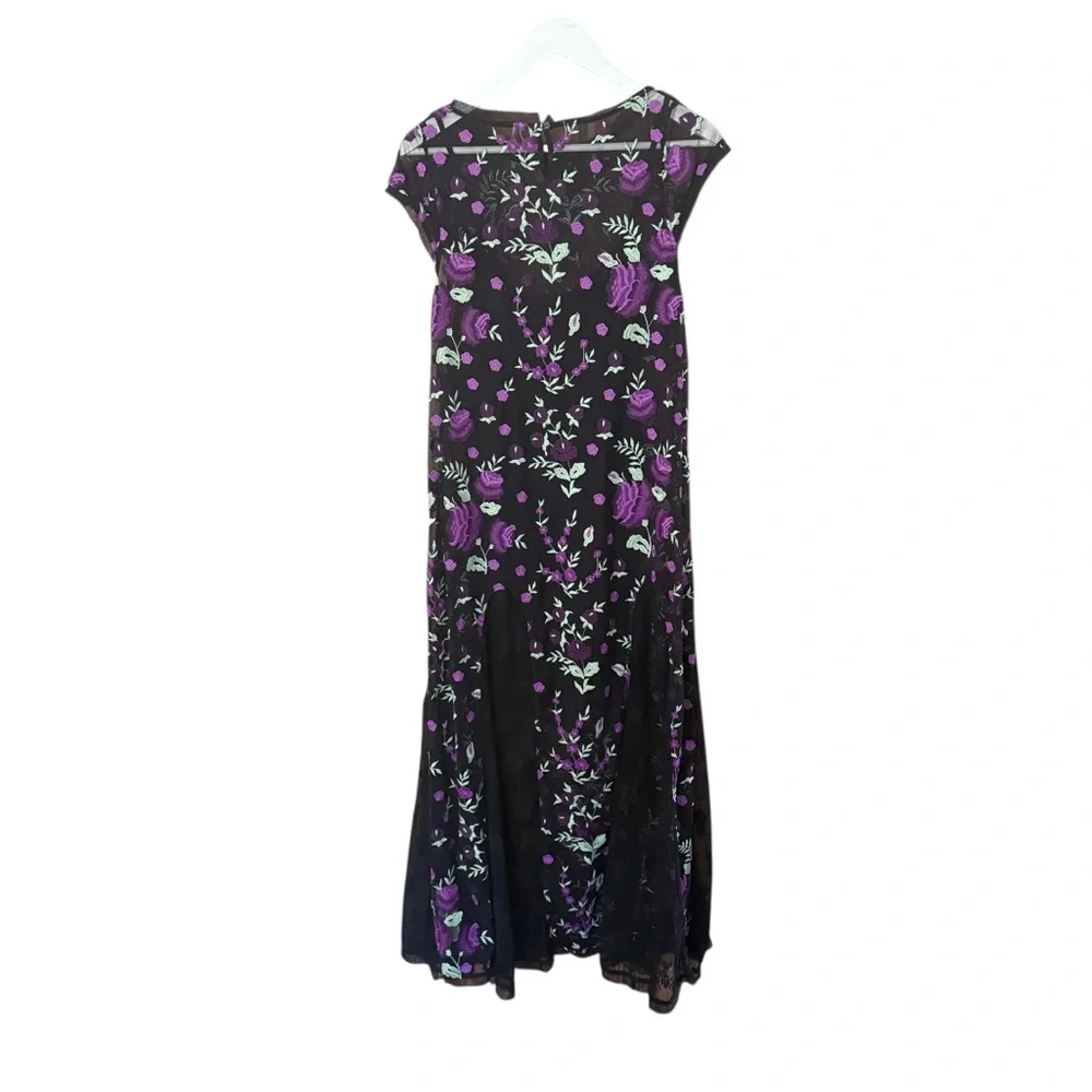Free People Sky Bright Floral Embroidered Sheer Lace Overlay Midi Dress size XS